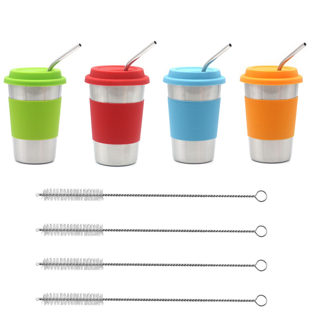 Tumbler with Straw Travel Mugs Straw Cup Stainless Steel Water Cup with Leakproof Lid Straws for Ice Cold Warm Drinking 500ml 4PCS 