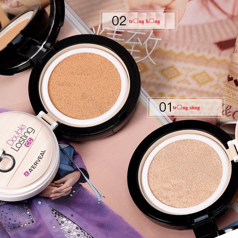 RẺ VÔ ĐỊCH(1+1) Full Set Phấn Nước Nền A'ERVEAL Màu Vàng Double Lasting CC Tặng Kèm Lõi Thay Dễ Thương