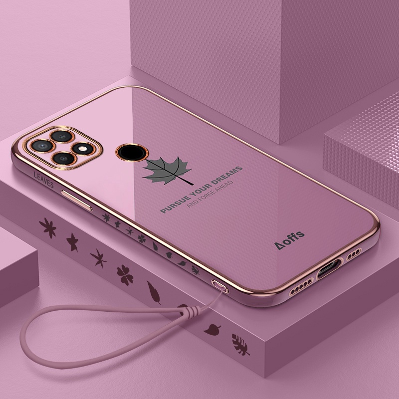 Ốp Điện Thoại Mềm Họa Tiết Lá Phong Mạ Viền Cho OPPO A17 A16 A9 2020 A5 2020 A15 A15S A52 A92 A5 A3S A7 A5S A12