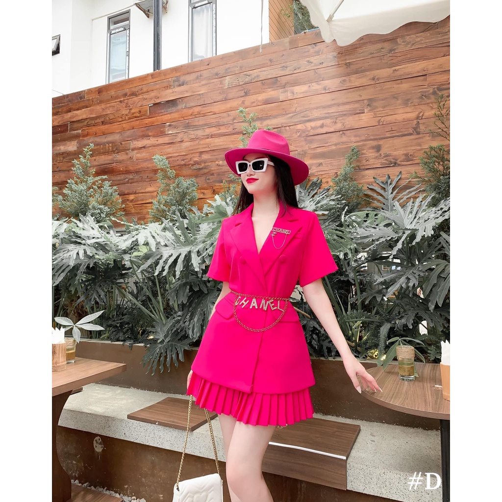 Sét vest chân váy dập ly