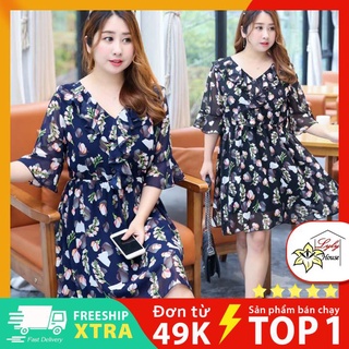 Đầm voan nữ họa tiết hoa lá dáng xòe giấu bụng đủ các size từ s đến 4xl