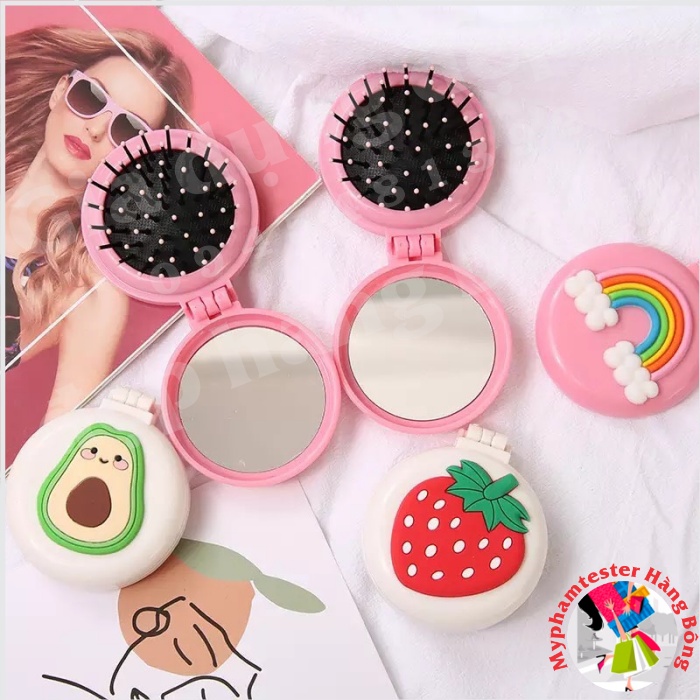 Lược gấp gọn kèm gương mini cho bạn gái, đồ gia dụng thông minh tiện ích