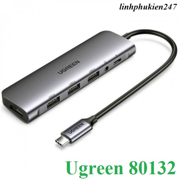 Cáp chuyển 6 in 1 USB Type-C to HDMI/ Hub USB 3.0/ Audio 3.5mm/ Sạc PD Ugreen 80132 cao cấp