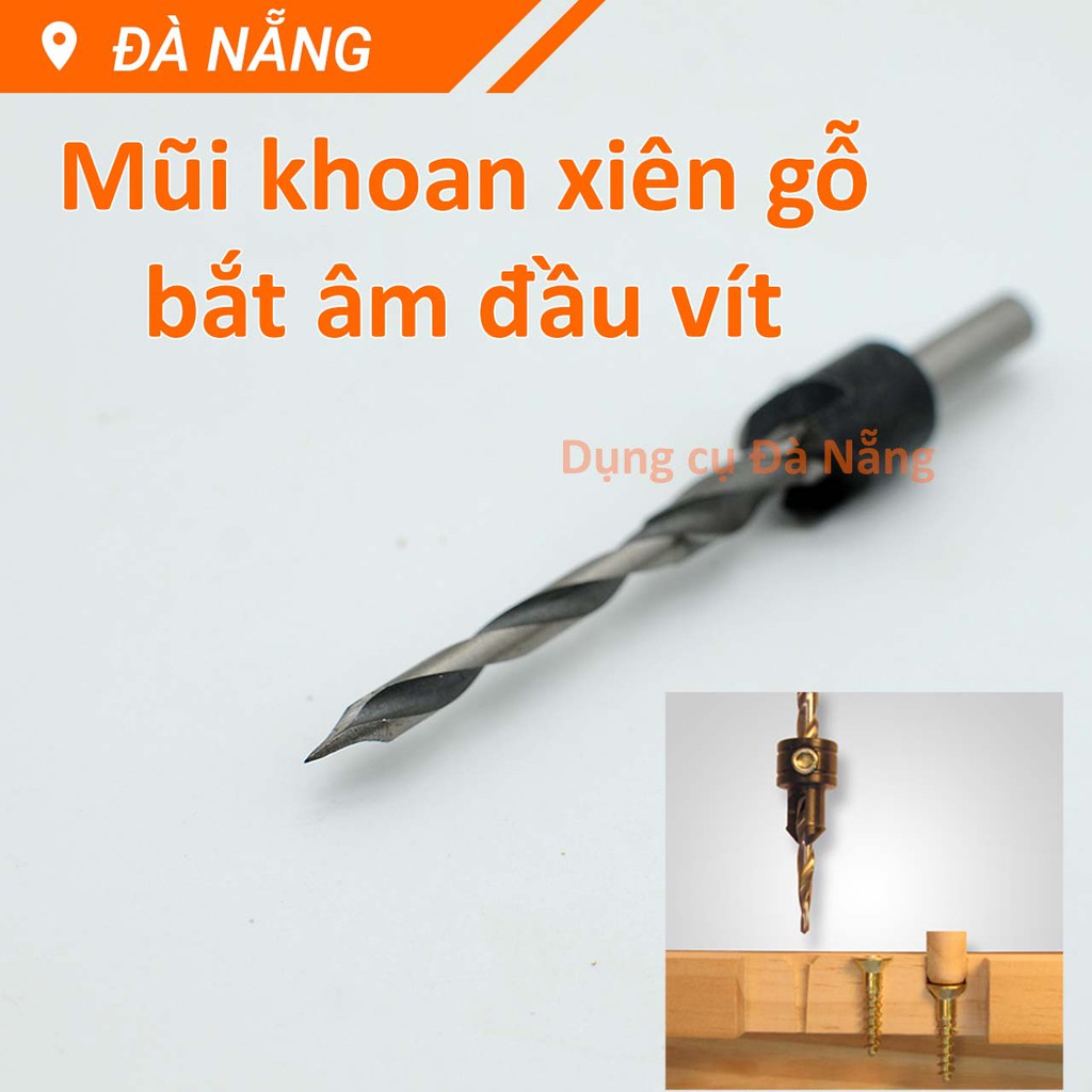 Mũi khoan xiên gỗ bắt âm đầu vít 3 tầng