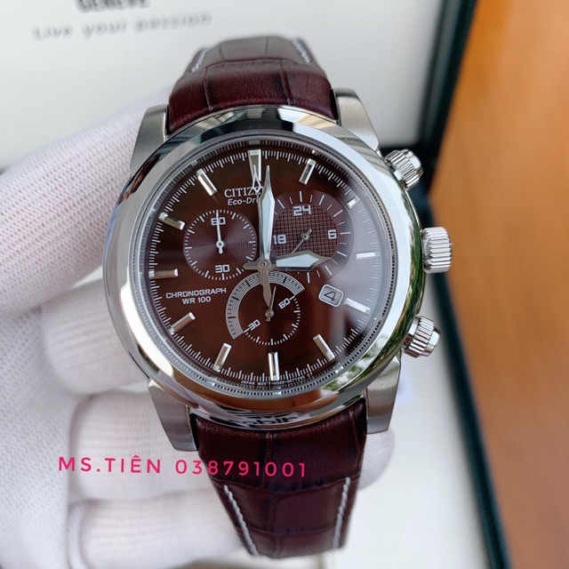 Đồng hồ nam dây da Citizen AT0550-11X Eco-drive 6 kim Chronograph chính hãng