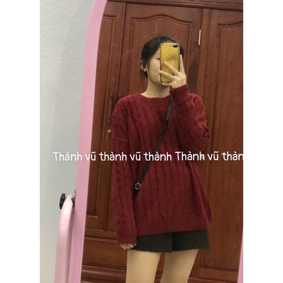 Áo Len Thừng Trơn Dáng Rộng Màu Đỏ Siêu Xinh(Hàng QC OD)