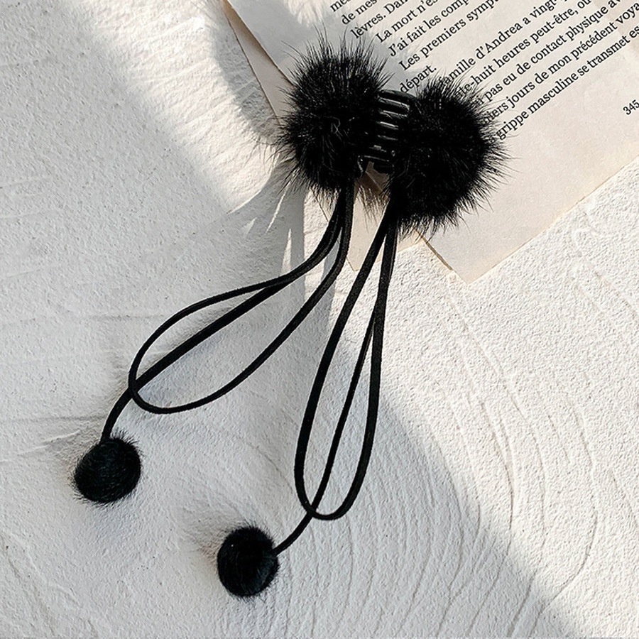 Kẹp tóc nơ phối lông tua rua phong cách Hàn Quốc dành cho nữ