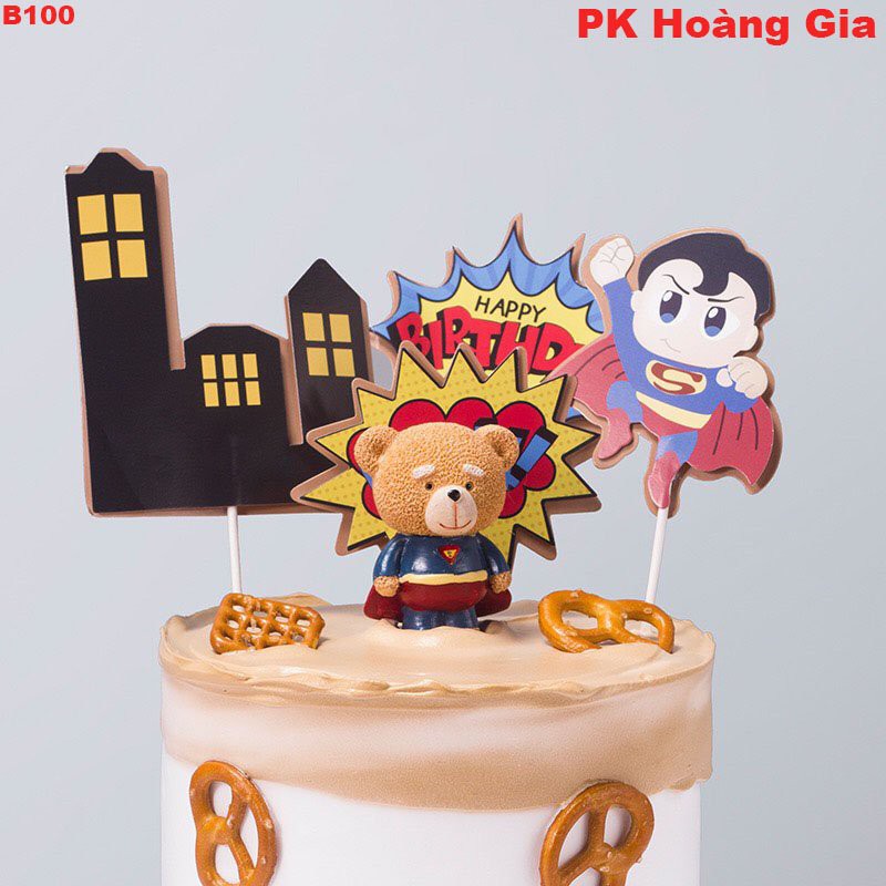 Trang Trí Bánh Sinh Nhật Bánh Kem - SET THẺ CẮM SIÊU NHÂN A, POW