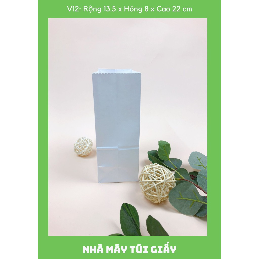 10 CHIẾC TÚI GIẤY KRAFT SIZE 12: 13.5x8x22 MÀU TRẮNG KHÔNG QUAI ( ẢNH THẬT)