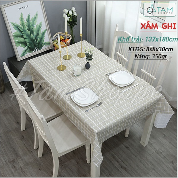 [CHỐNG THẤM - ĐƯỢC CHỌN MÀU] Khăn trải bàn ăn họa tiết caro đơn giản Plastic chống thấm 137x180cm KTBA-02