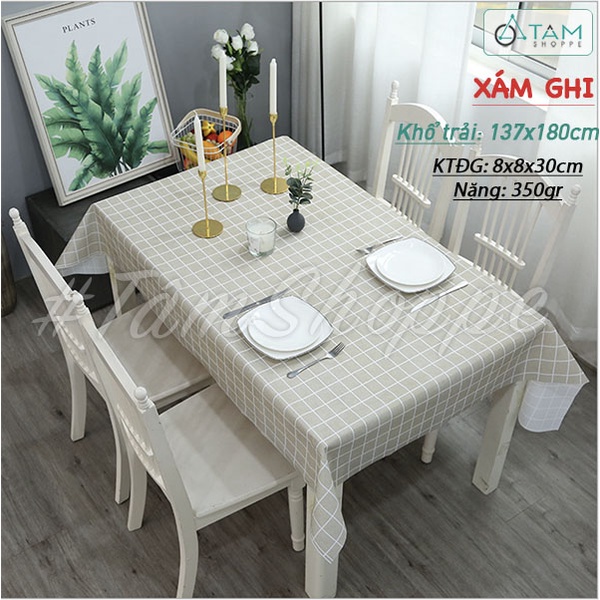 [CHỐNG THẤM - ĐƯỢC CHỌN MÀU] Khăn trải bàn ăn họa tiết caro đơn giản Plastic chống thấm 137x180cm KTBA-02