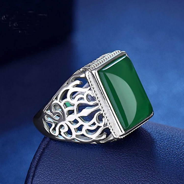 Nhẫn Nam Đính Đá Mã Não Xanh Aifei Phong Cách Hàn Quốc JH01