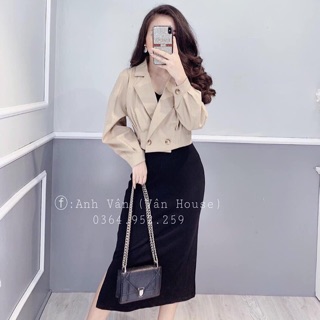 Váy len body + áo khoác kaki croptop ( kèm ảnh thật)