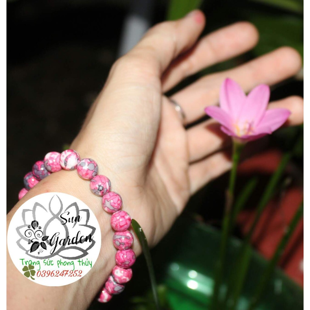 Vòng tay gỗ hóa thạch màu hoa đào 8ly