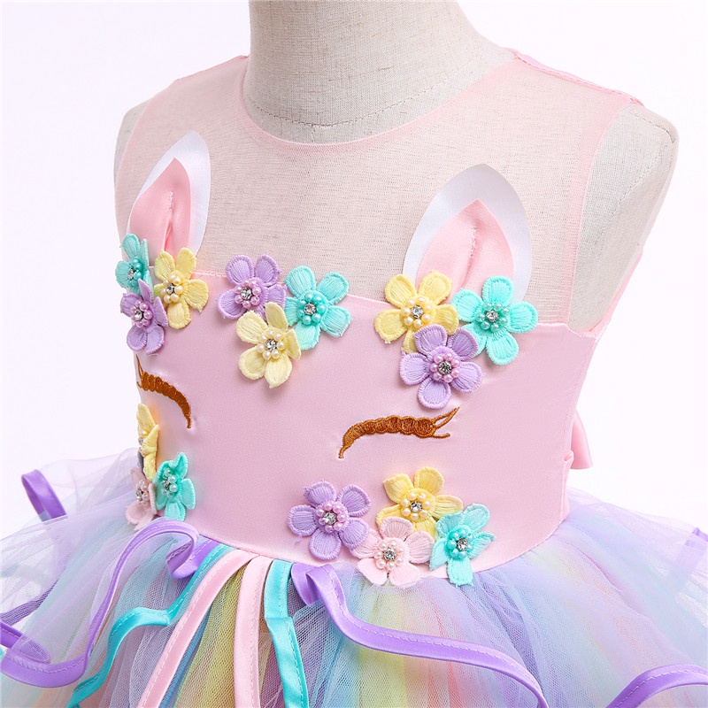 Đầm dự tiệc NNJXD phong cách kỳ lân thời trang mùa hè cho bé gái 4-10 tuổi trong ngày sinh nhật