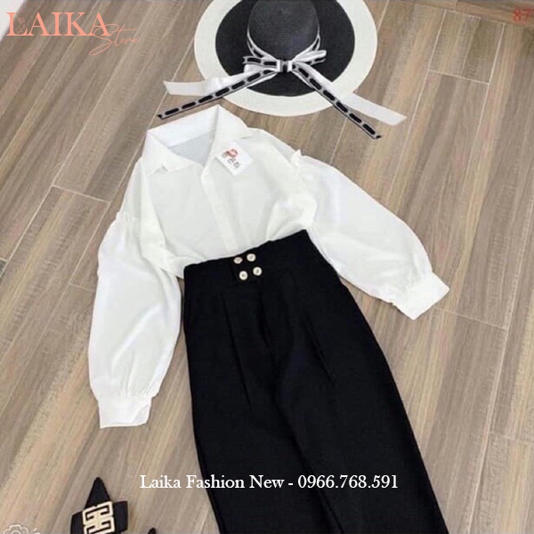 Quần baggy cạp cao công sở nữ phối 4 cúc bấm màu Đen dáng quần tây nữ lưng cao đi học làm công sở vải tuyết mưa dày mềm