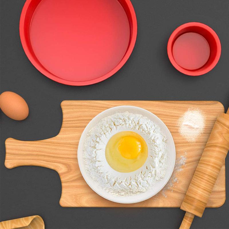 JOSMOMO Khuôn làm bánh silicon tròn 3 kích cỡ, Khuôn nướng bánh bằng silicon 8 inch, 6 inch và 4 inch Bộ dụng cụ nướng bánh bằng chảo chống dính