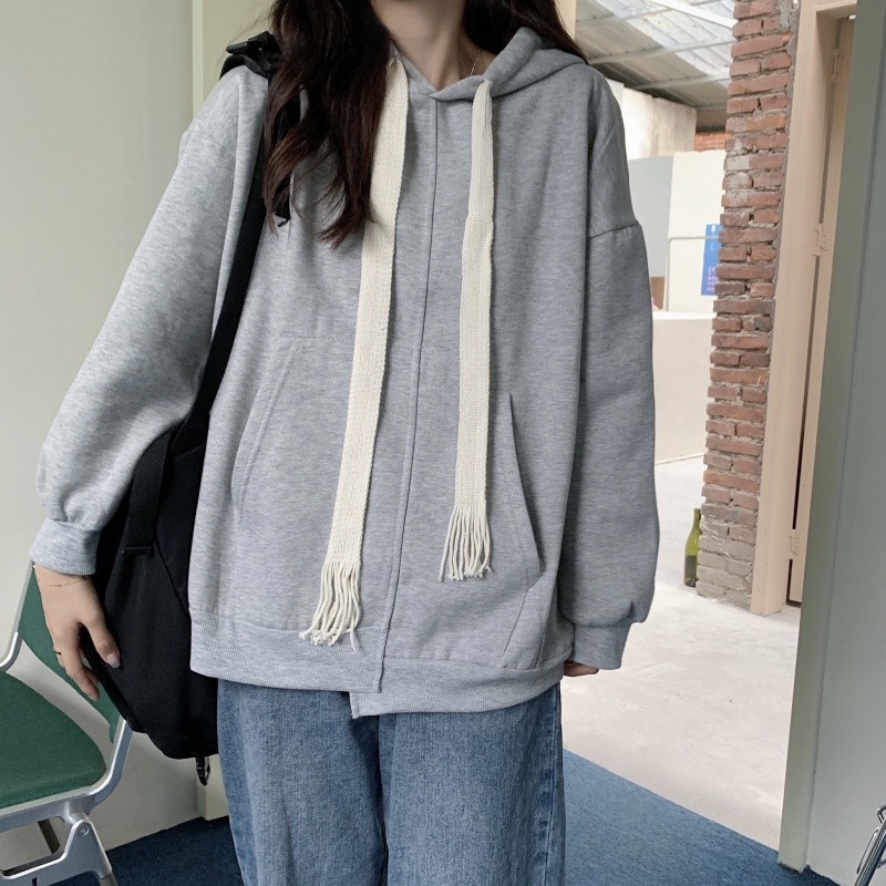 Áo hoodie ZHELIHANGFEI tay dài dáng rộng phong cách đi học dễ phối đồ thời trang