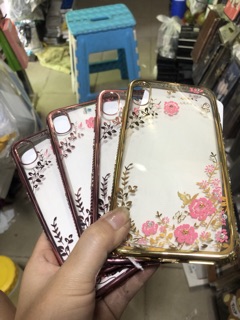 Ốp dẻo in hoa đính đá Iphone Xs max