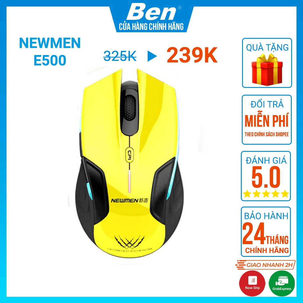 Chuột máy tính không dây Newmen E500 vàng - Hàng Chính Hãng