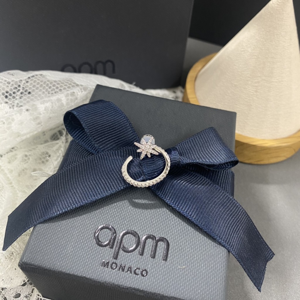 WITH BOX AP Monaco Bông tai bạc S925 đơn giản hình ngôi sao sáu điểm cho nữ