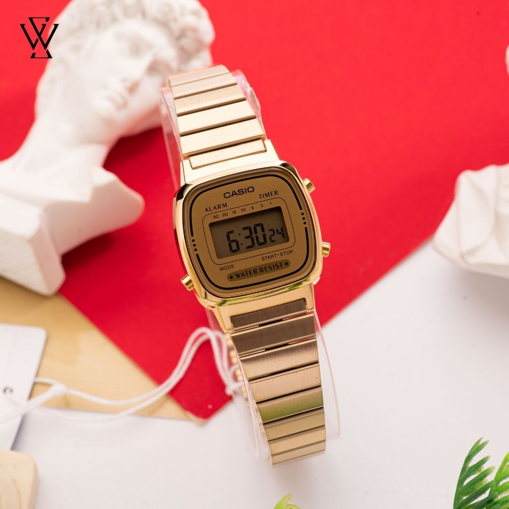 Đồng Hồ Điện Tử Nữ Casio WATCHSTORE LA670WGA-9DF Thiết Kế Mặt Kính Nhựa 24.6 mm, Dây Đeo Kim Loại Màu Vàng Nữ Tính