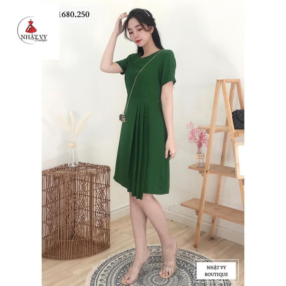 [Mã FAMALLT5 giảm 15% đơn 150k] Đầm công sở, đầm dáng ôm xếp ly tà phối nút bọc - NHATVY D1680