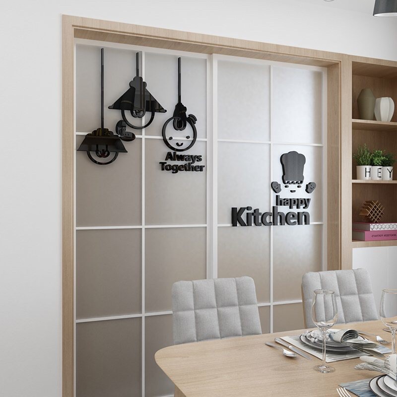 Tranh mica dán tường happy kitchen trang trí bếp, phòng ăn, bàn ăn
