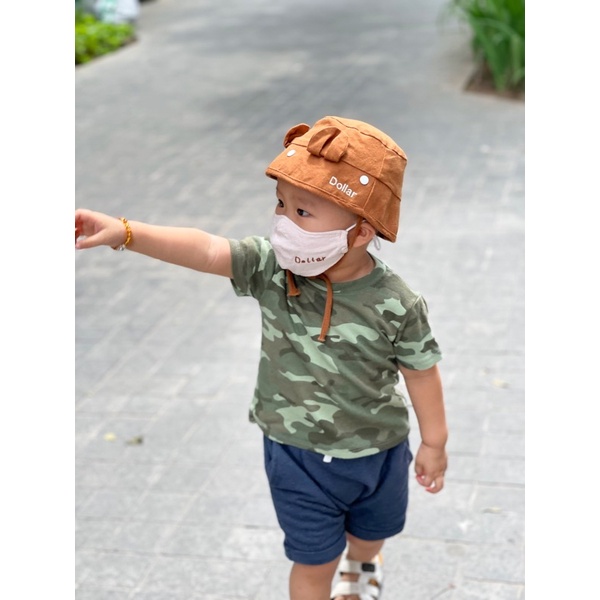 Mũ Chống Giọt Bắn Tai Gấu Vành Rộng Siêu Xinh Cho Bé 2m - 3y (tấm chắn có thể tháo rời)