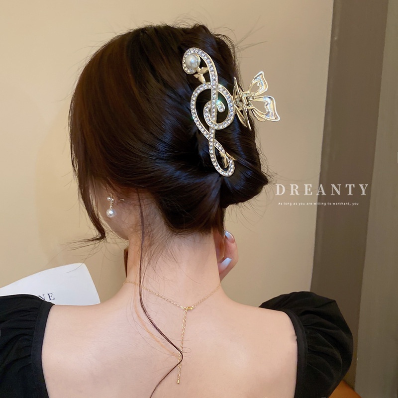 Kẹp Tóc Hình Nốt Nhạc / Bướm Dát Kim Cương Giả Đính Ngọc Trai Phong Cách Hàn Quốc Thanh Lịch Dễ Phối Đồ