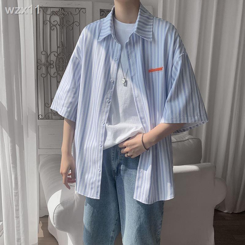 áo sơ mi sọc nam tay ngắn phiên bản Hàn Quốc của xu hướng hoang dã trong mùa hè phong cách Hong Kong khoác cặp đ