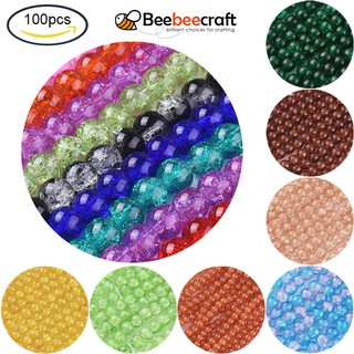 Set 100 hạt tròn bằng thủy tinh họa tiết nứt nẻ 8mm