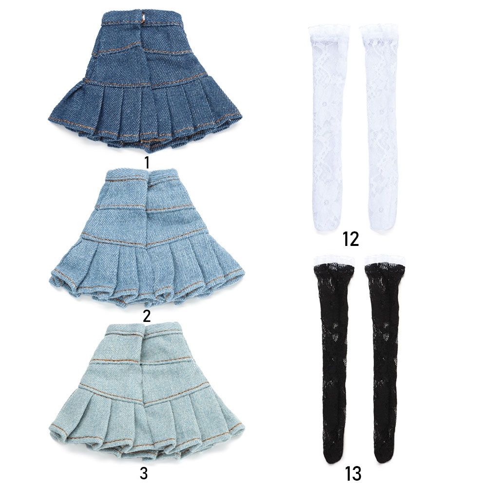 Chân váy jean xanh chữ A mini cho búp bê kích thước 30cm 1/3 1/6