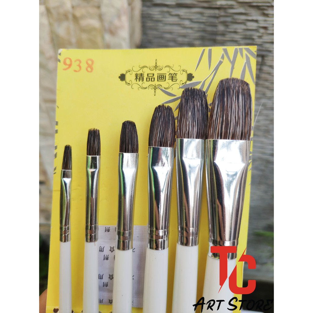 [TC Art Store] Bộ 6 Cọ Đầu Vát Oval Lohev 938, Bộ cọ Lohev 938