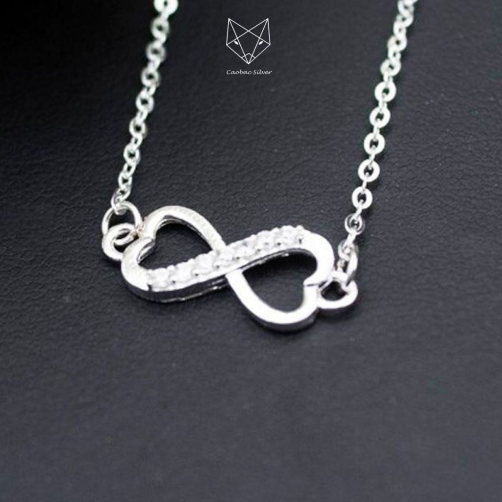 Dây Chuyền Bạc Ta S925 CaoBac Silver Hoạ Tiết Vô Cực Đính Đá Nhỏ Xinh Xắn