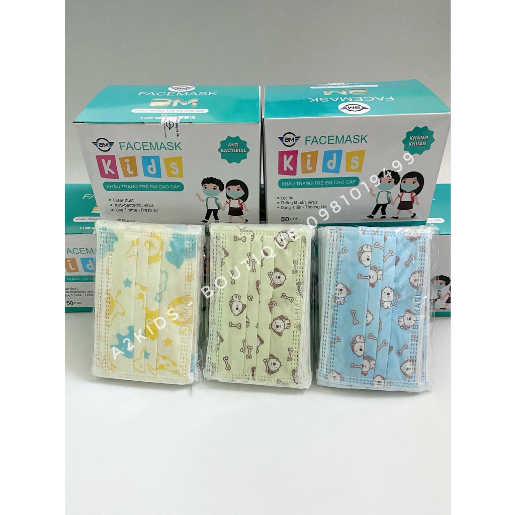 Khẩu Trang Y Tế Cao Cấp Trẻ Em 3 Lớp Kháng Khuẩn Hoạ Tiết Dễ Thương (Hộp 50 cái) – Cho Bé Từ 3 Đến 10 Tuổi