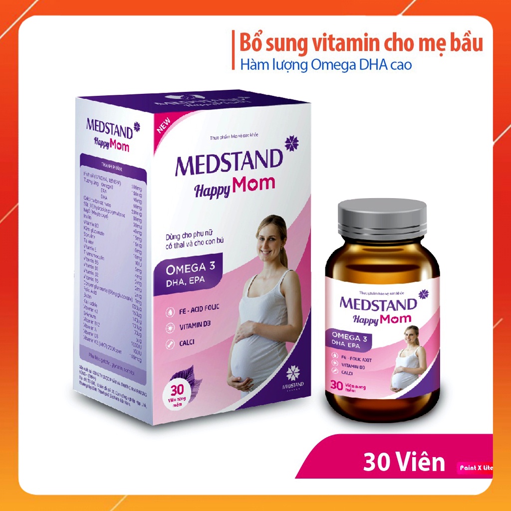Vitamin bầu Medstand Happy mom, bổ tổng hợp cho mẹ mang thai và sau sinh, cho con bú chứa Omega DHA sắt canxi - D3