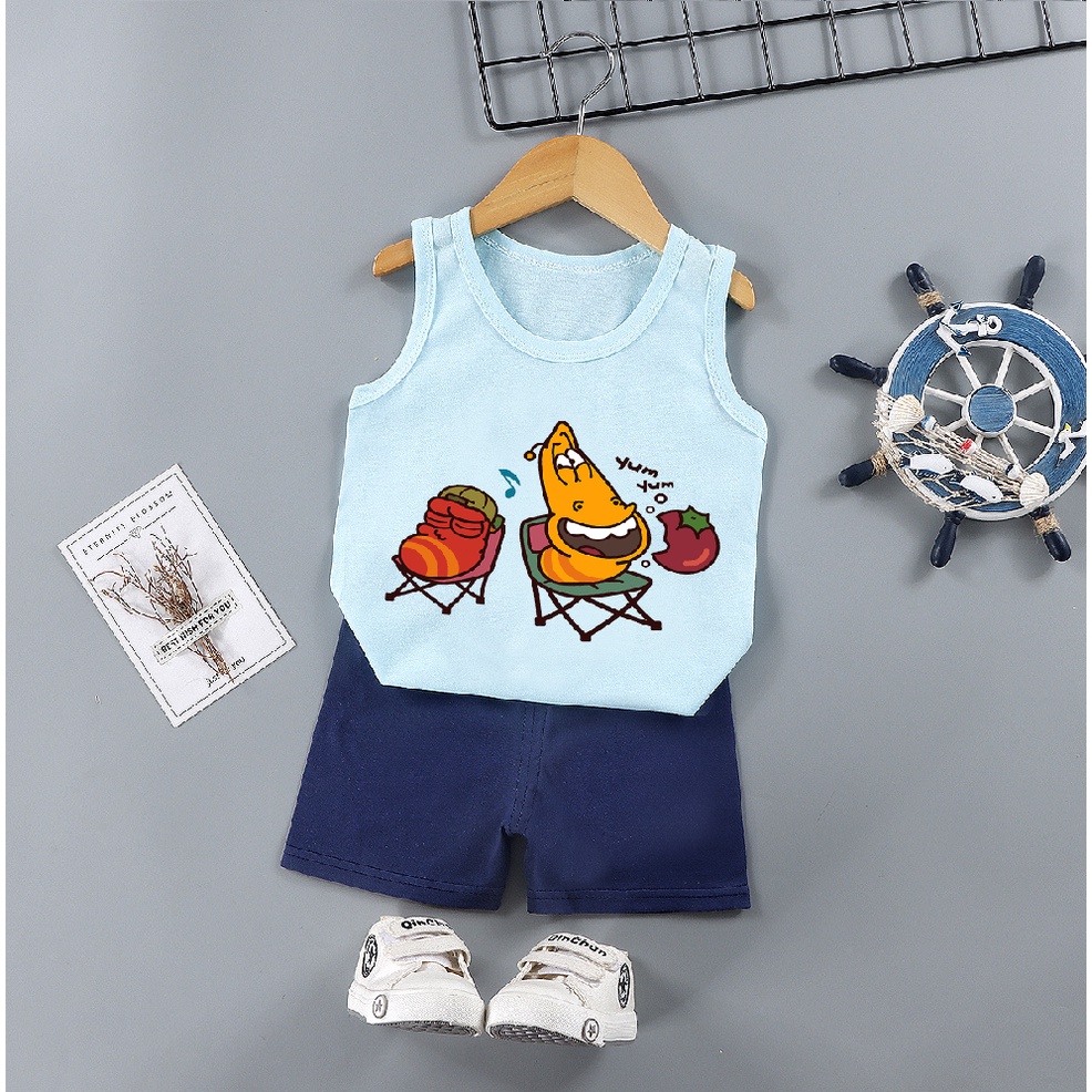 Bộ Ba Lỗ Bé Trai YUM YUM, Áo Ba Lỗ Quần Cộc Bé Trai Bé Gái, Đồ Bộ Mùa Hè Trẻ Em 0 1 2 3 4 5 Tuổi (8-20kg)
