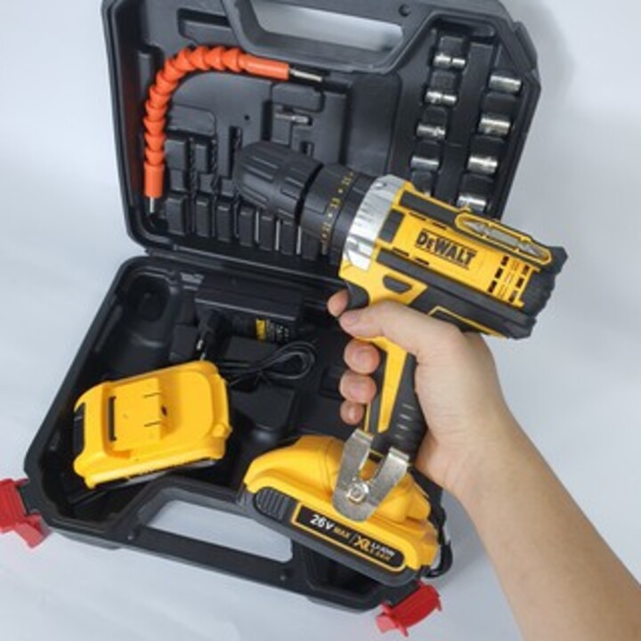 Máy khoan pin Dewalt 26V - 3 CHỨC NĂNG: Khoan tường, săt, gỗ - Bắt vít - Bắn tôn - Tặng kèm Bộ phụ kiện 25 chi tiết _ Nh