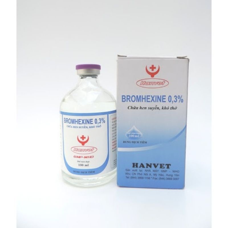 Bromhexine 100ml Giảm ho Long đờm Giãn phế quản - chỉ dùng trong thú y