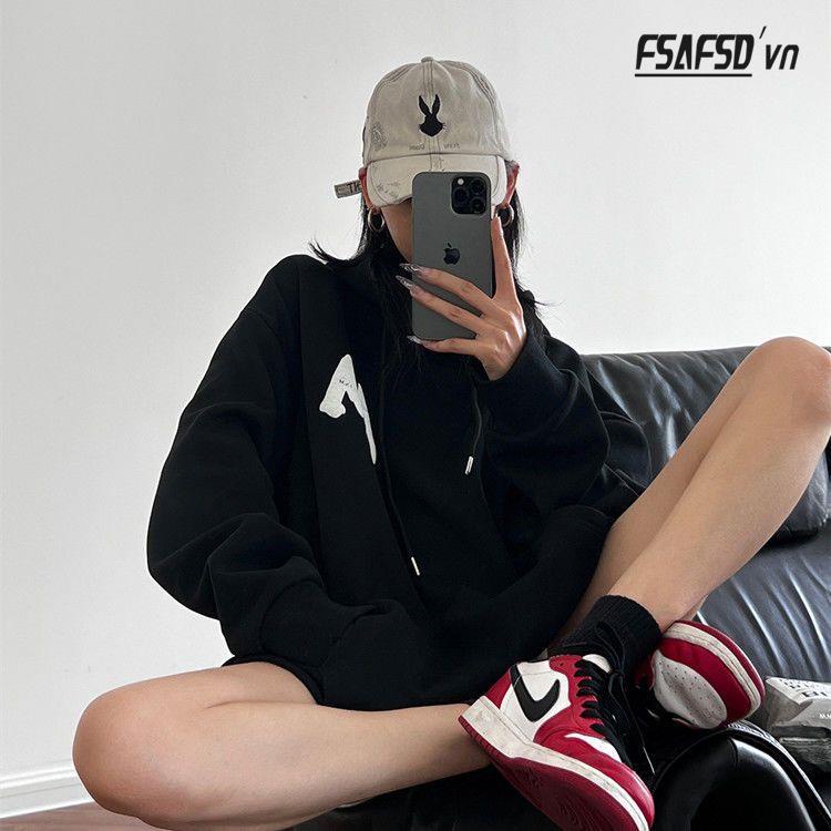 Áo Hoodie 100% Cotton Hai Lớp In Chữ M Phong Cách Mỹ Mới