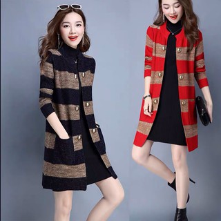 Áo khoác len kẻ sọc phối màu siêu xinh - Mua áo len form dài đẹp