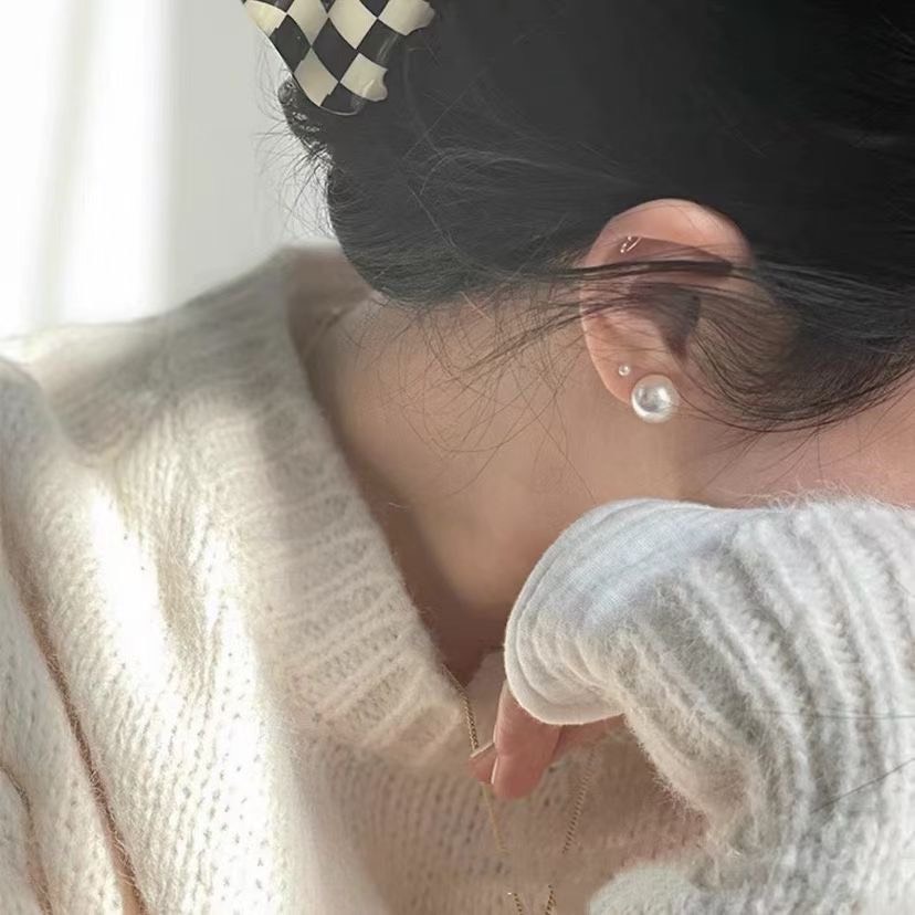 Bông tai nữ ngọc châu nhân tạo Ròm House chuôi bạc 925 kiểu Hàn Quốc phụ kiện trang sức thời trang đẹp - ms3913