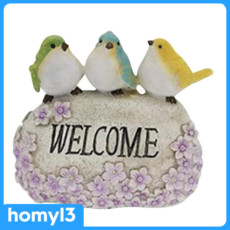 [Kayla's 3C]Solar LED Welcome Sign Garden Birds Statue Ornaments,Made of Highly Detailed Sculpted Durable Waterproof Resin