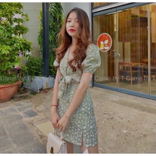 Set croptop hoa cúc cột nơ eo mix chân váy/ set hoa cúc/ set xinh