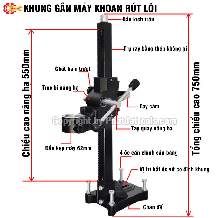 Khung gắn máy khoan rút lõi-Khung biến máy khoan rút lõi cầm tay thành máy khoan rút lõi bàn bản cao cấp