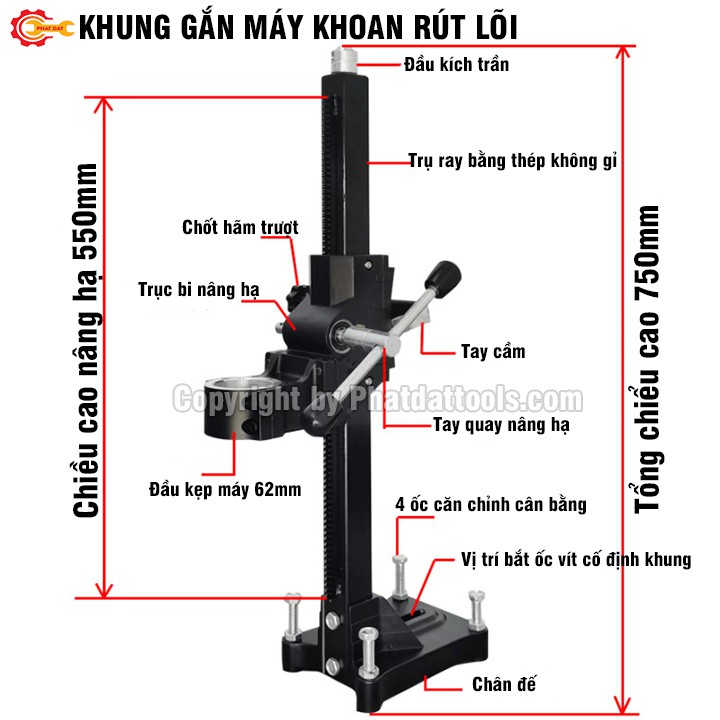 Khung đế gắn máy khoan rút lõi-Khung biến máy khoan rút lõi cầm tay thành máy khoan rút lõi bàn bản cao cấp