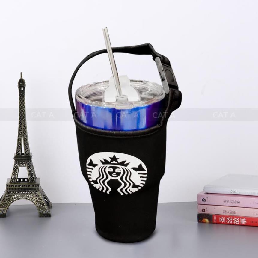 CỐC GIỮ NHIỆT STARBUCKS INOX 304 CAO CẤP, 900ML, sang trọng, tiện lợi - kèm túi xách, ống hút, chổi cọ