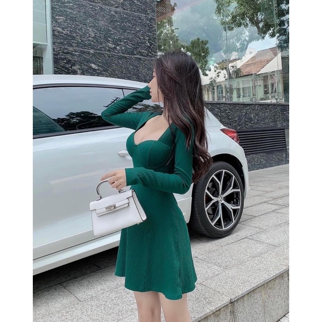 Đầm cúp ngực tay dài ( len tăm ) hình thật carotshop