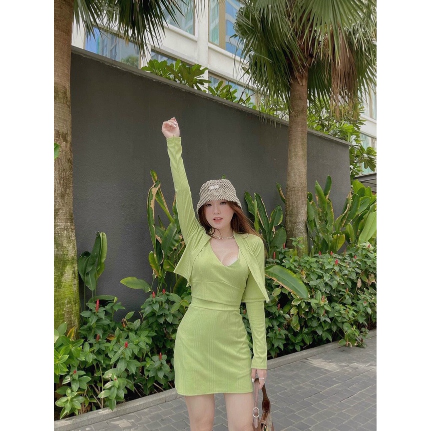 sét bộ váy 3 món y hình cv+áo trong+áo ngoài